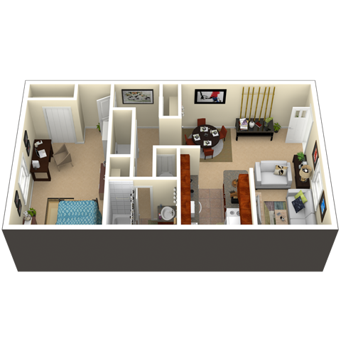 Floor plan for 1 bed, 1 bath, 640 sqft